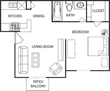 A - One Bedroom / One Bath - 519 Sq. Ft.*