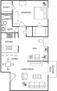 D - One Bedroom / One Bath - 764 Sq. Ft.*
